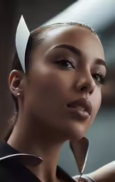 a woman with some hair sticking out of her head