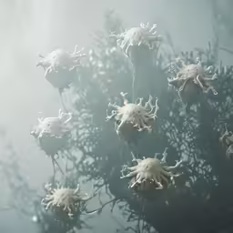 a group of corals floating on top of a body of water