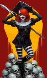 a scary halloween greeting card featuring a red headed woman holding a knife