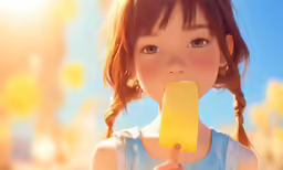 an animated animated girl with a yellow popsicle