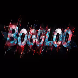 a neon text effect that reads booclo in red and blue lights