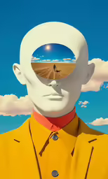 a man wearing a yellow shirt is holding his eyes open