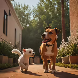 a dog that is standing up with its front paws on another dog