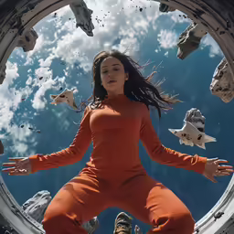 there is a woman that has jumped out of the porthole