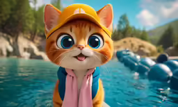 a close up of a cat in the water