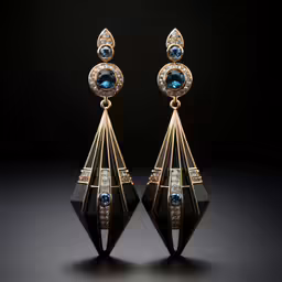 a pair of gold toned and blue stone drop earring