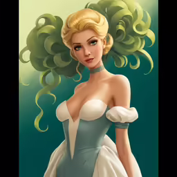 an image of a blonde woman dressed in a green dress