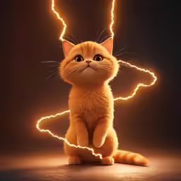 a cat sitting in front of some bright lights