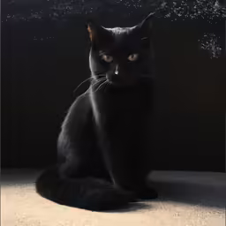 a black cat is looking directly into the camera lens