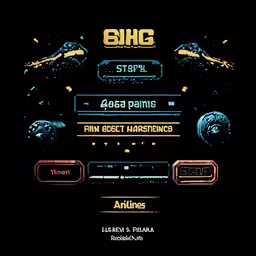 a graphic design from bhic, featuring an arcade machine surrounded by buttons