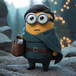an action figure of a man in a costume with a purse