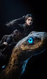 a girl riding on top of a sea monster