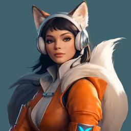 a woman wearing a furry cat outfit and headphones