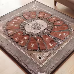 the floor with the word love is next to a chair and a large clock