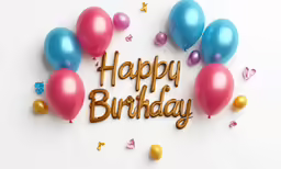 happy birthday balloon word with colorful balloons and streamers