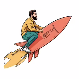 man on a rocket ship is holding his hand