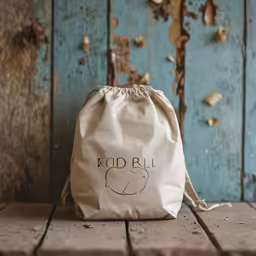 a bag on a wooden floor next to a door