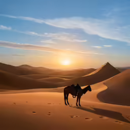 a lone horse standing in the sand dunes