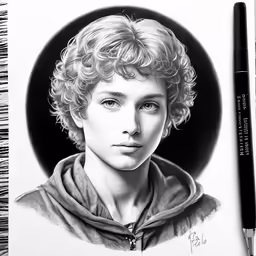 a drawing of the face and eyebrows of a young man