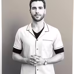a man is standing with his hands crossed
