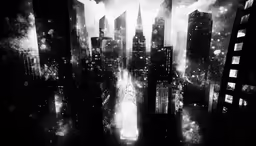a sci sci cityscape with clouds and stars