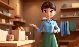 a character is posed for a picture with food and merchandise