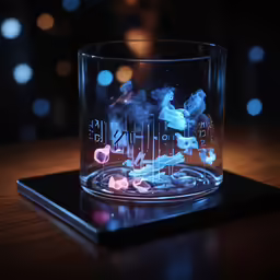 a glass with various horses and colors in it