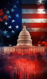 the capitol building in washington, dc with firework and a red and white fireworks