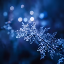the snow flakes are lit up blue and are bright