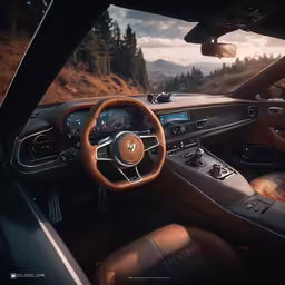 interior of a car with lots of tan leather