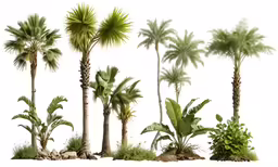 a number of different trees and plants on a white background