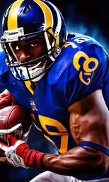 a man holding onto a football during a game,a football player in the air holding a ball