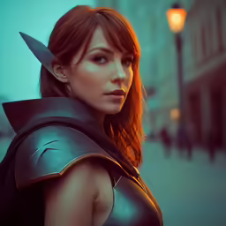 a close up of a person with a leather jacket