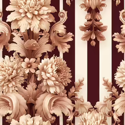 an artistic illustration shows beige flowers against black and white stripes