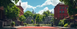 the street is made up with tall buildings