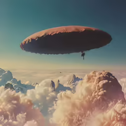 an odd flying object over some clouds in the sky
