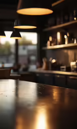 three lights hanging from the ceiling of a kitchen