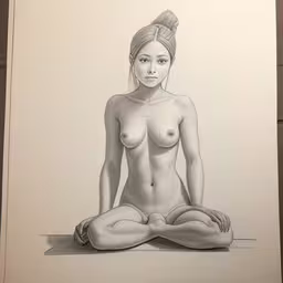 a drawing of a naked woman sitting on the ground,a sketch of a naked woman with her eyes closed