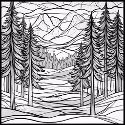 a drawing of a wooded landscape in black and white