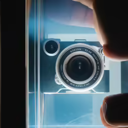 someone holding an old camera with their right hand
