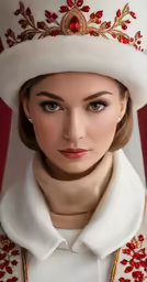 the young beautiful woman wears a white hat