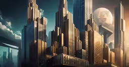 an image of a scifiy city in the middle of a foggy night