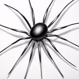 black spider sculpture on white surface, in black and white tones