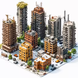 several buildings are standing in front of each other