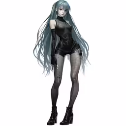 a girl with black hair wearing tight stockings