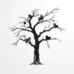 a tree with a bunch of square cubes on it