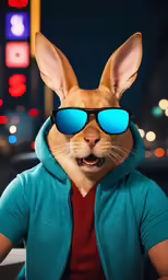a person in sunglasses and a bunny mask