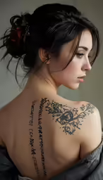 this woman has tattoos on her upper back