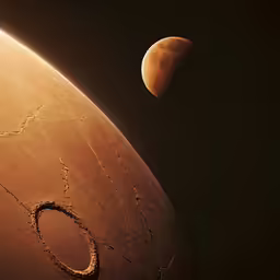 two moon and mars seen from the earth