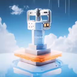 an electronic device in the sky with clouds